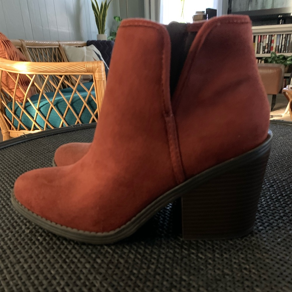 Red suede ankle booties